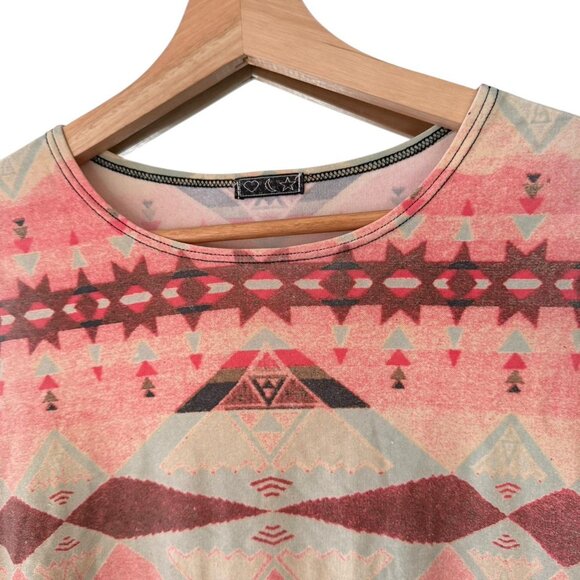 HEART MOON STAR RAMPAGE RETRO GALACTIC PATTERN LONG SLEEVE STRETCHY TOP MEDIUM - Picture 4 of 6